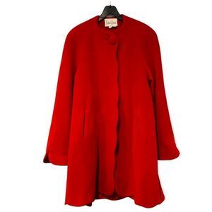 Vintage Neiman Marcus Red Pure Wool Scallop Hem Cape Coat Size 4